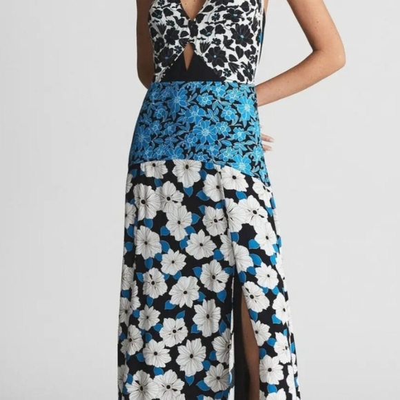 Reiss Dresses & Skirts - REISS MARA BLUE FLORAL MIDI DRESS CUTOUT HALTER WOMENS SIZE 14 NWT